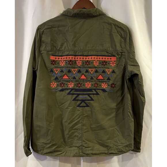 Old‎ Navy Womens Army Green Button Down Shirt Large Aztec Print - Picture 1 of 7